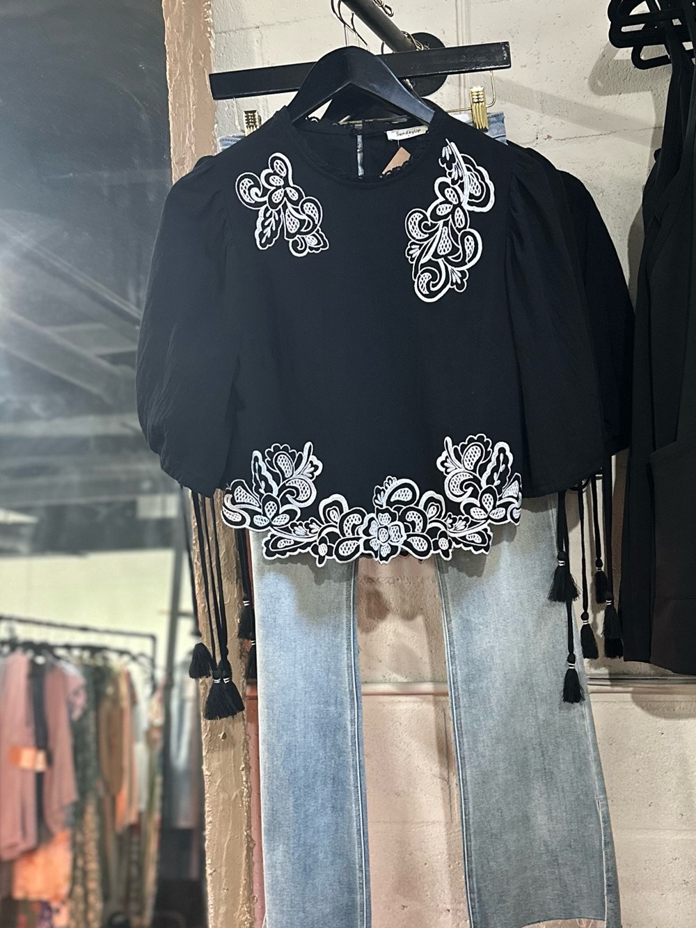 Black Embroidered Cropped Top - Women's Black Top